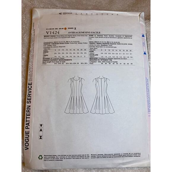 Sewing Pattern Vogue V1424 REBECCA TAYLOR Flared Dress Sizes 6-14 - Picture 6 of 7